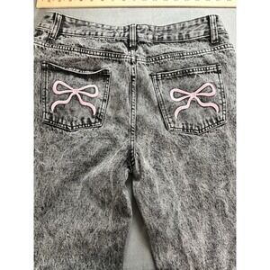 DISCLOSURE Women Wide Leg Baggy Pink Bow Jeans Size 13/31 Black Acid Wash Skater